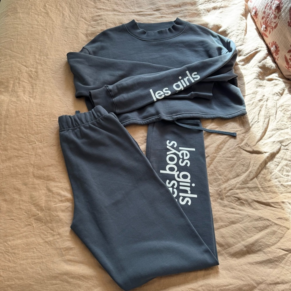 Les Girls Les Boys Gray Sweatshirt and Joggers Set